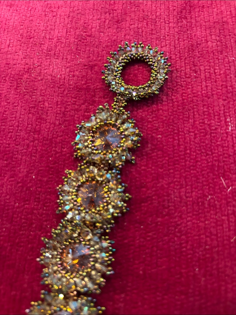 Hand beaded artisan Gold Crystal Floral Statement Bracelet - Women Jewelry - Picture 5 of 6
